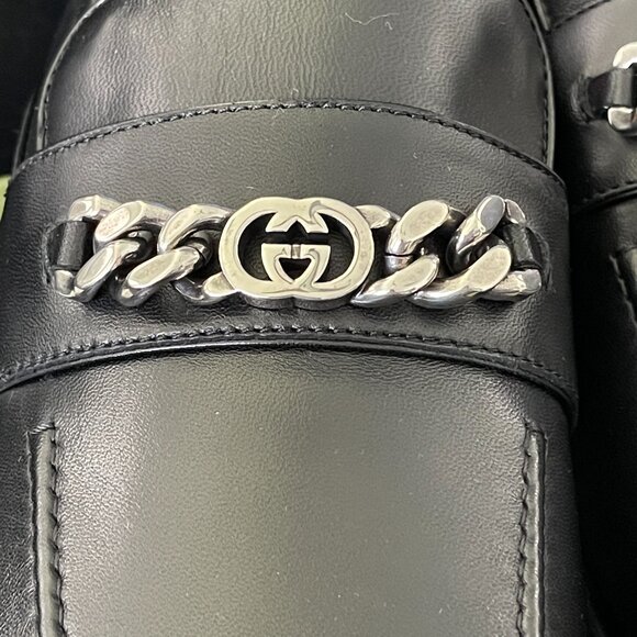 GUCCI Men's Chain Calf Black Leather Loafer, 739774, Gucci 11 - Picture 8 of 16